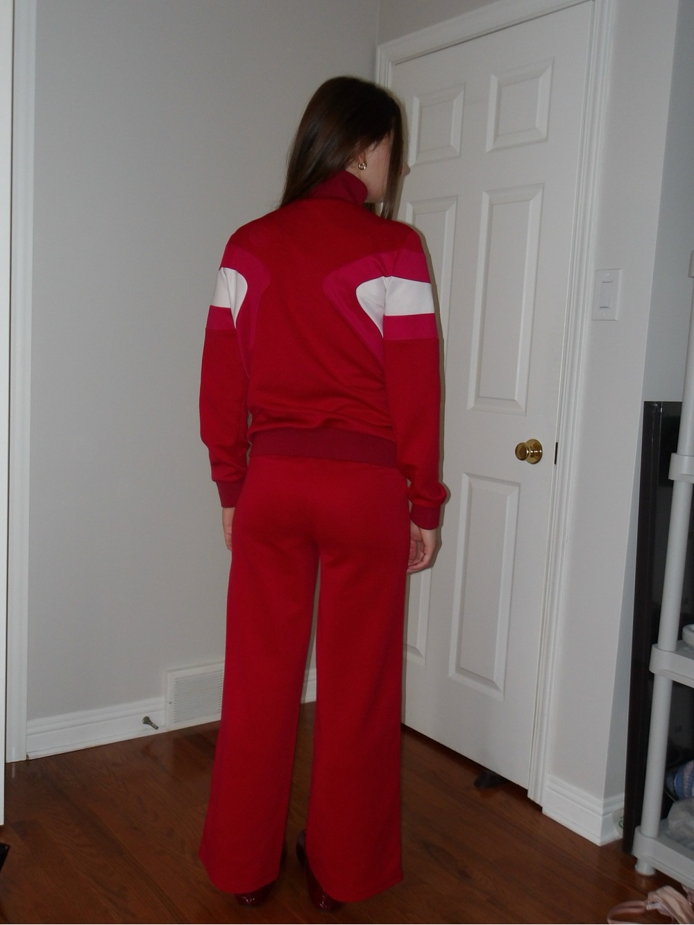 Maje Red and Pink Zip-Front Track Jumpsuit - Picture 7 of 10
